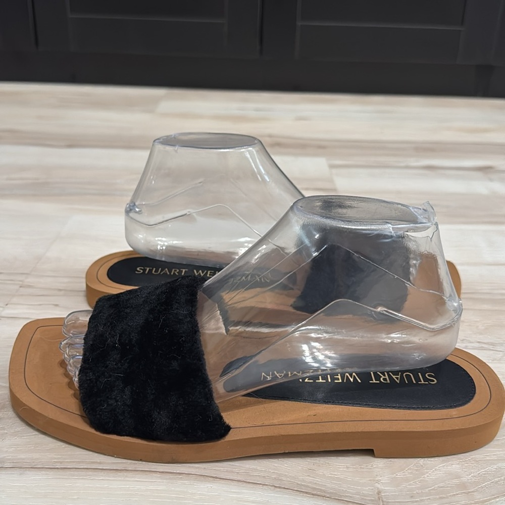 Stuart Weitzman Cammy Shearling Slide Sandals Black EU 39.5 - Picture 3 of 8